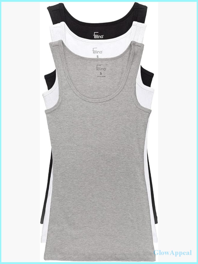 Cotton Ribbed Tank Top Scoop Neck Sleeveless Yoga Workout Top 3-Pack
